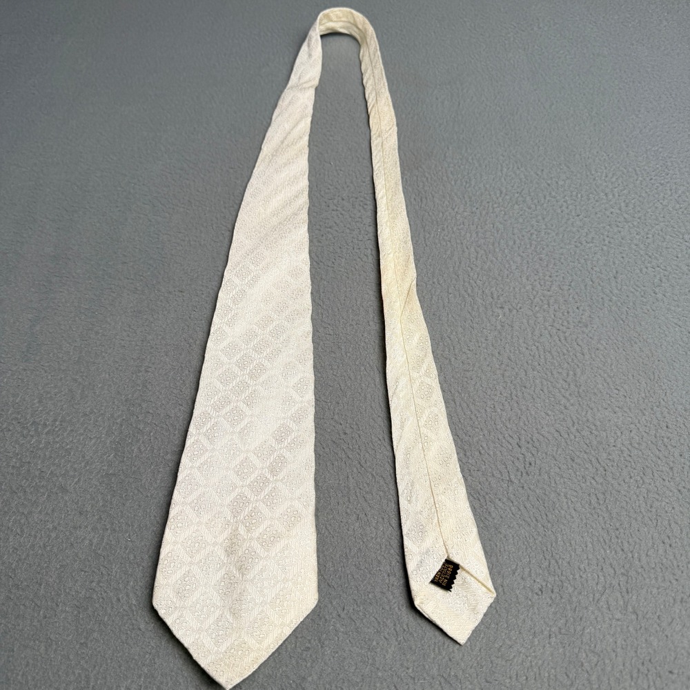 Sir Cabot Vintage Mens Cream Jacquard Diamond Pattern Acetate Necktie Formal Tie